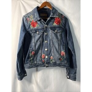 BlankNYC Denim Jean Jacket Womens‎ S Embroidered Floral Boho Western Roses